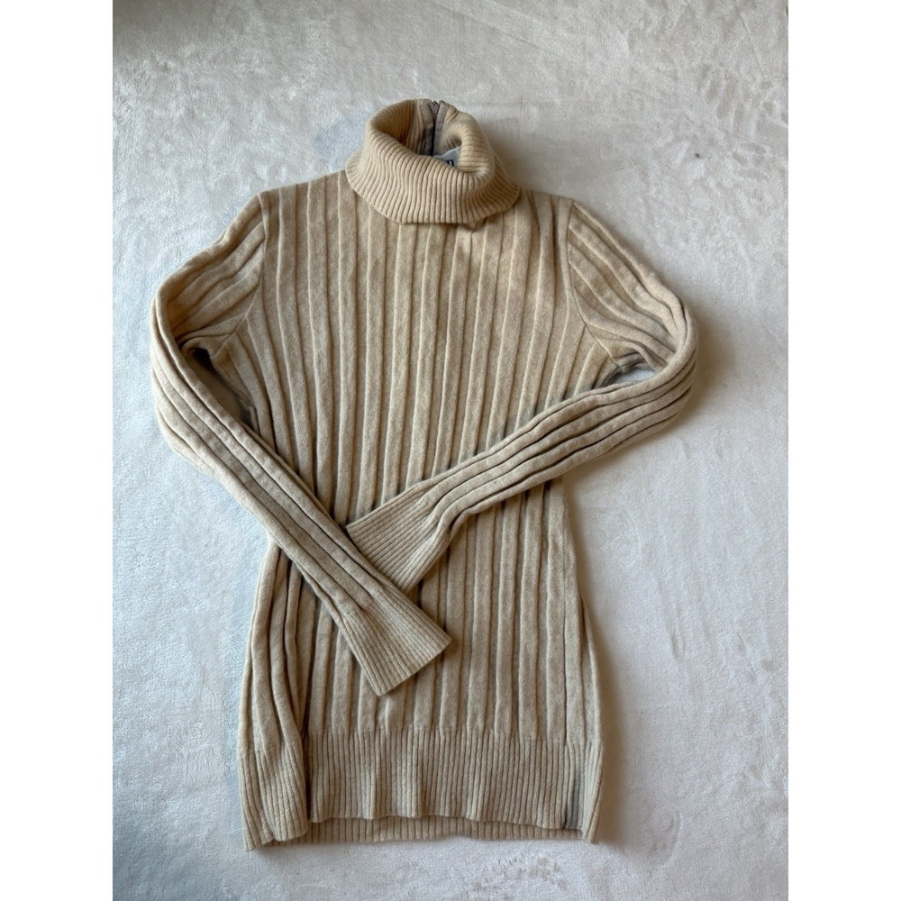 DALTON 100% VIRGIN CASHMERE ZIP BACK CLOSURE SWEATER SIZE  XS Beige
